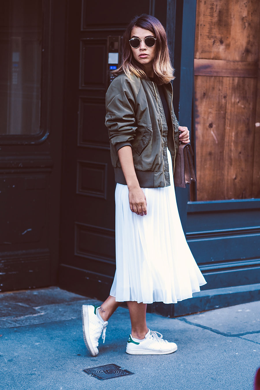 Bomber Jacket and a pleated skirt