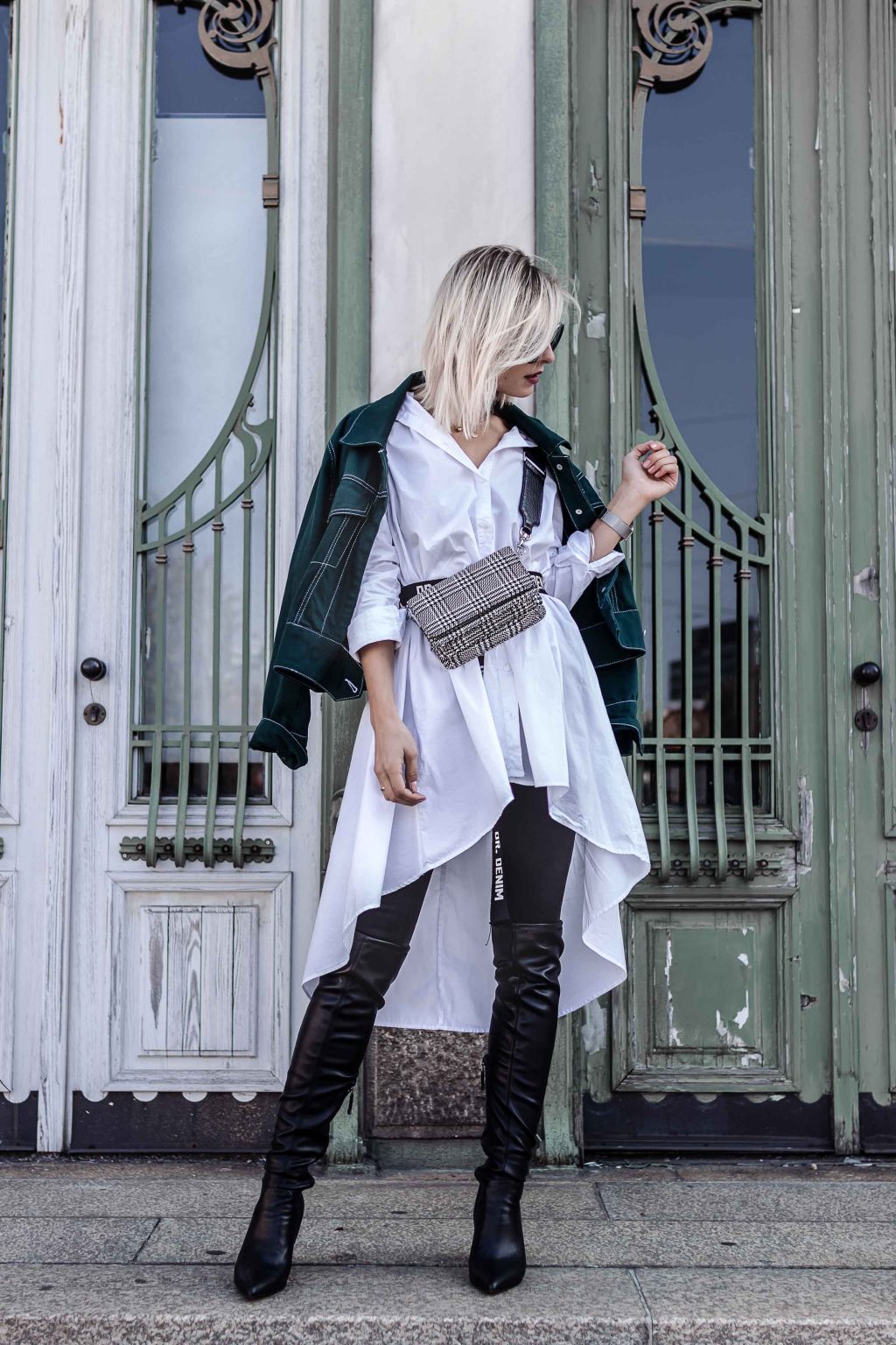 Long Button Down Shirt with Over the knee boots
